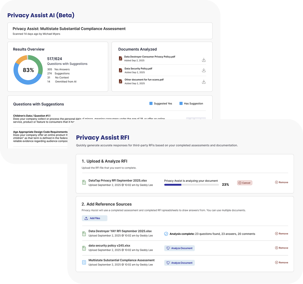 SafeGuard Privacy Platform Privacy Assist Screenshots